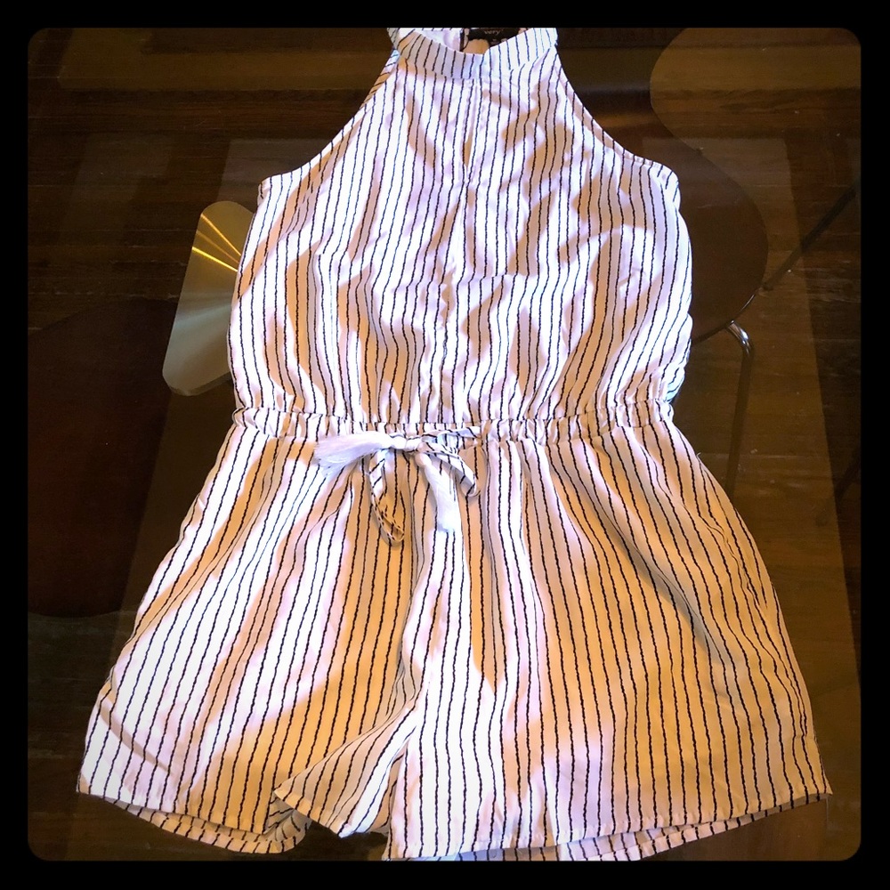 NWOT cream & black pinstripe romper